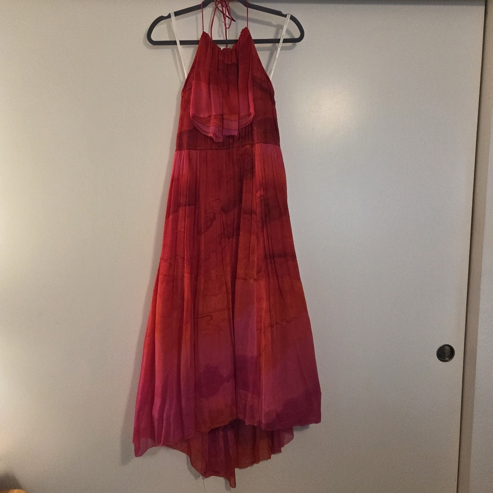 Anthropologie X Tracy Reese Cascade Halter Dress red and pink